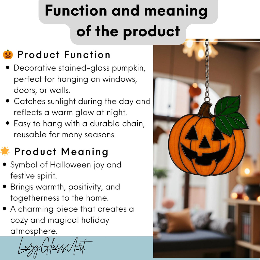 Unique stained glass pumpkin ornament Halloween gothic decoration