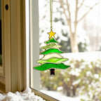 Detailed angle shot of the stained glass tree ornament (Style #2) highlighting the handmade solder lines.