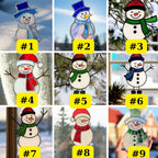 A gallery grid image showing all 9 different design styles of the stained glass snowman, numbered #1 through #9.