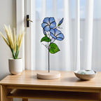 Stained Glass Daisy birth month flower gift on wood stand, ideal table centerpiece.