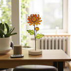 Handmade stained glass flower with wood base, showing intricate detail of the Birth Flower Art.