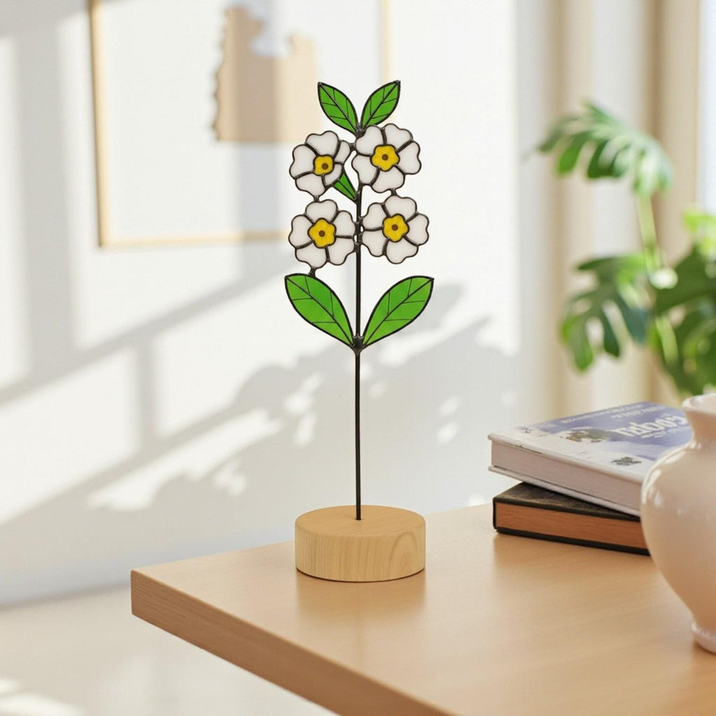 Stained Glass Sweet Pea/Lily of the Valley flower, a personalized birthday gift.