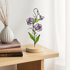 Stained Glass Larkspur birth flower on wood base, a personalized glass flower for grandma.