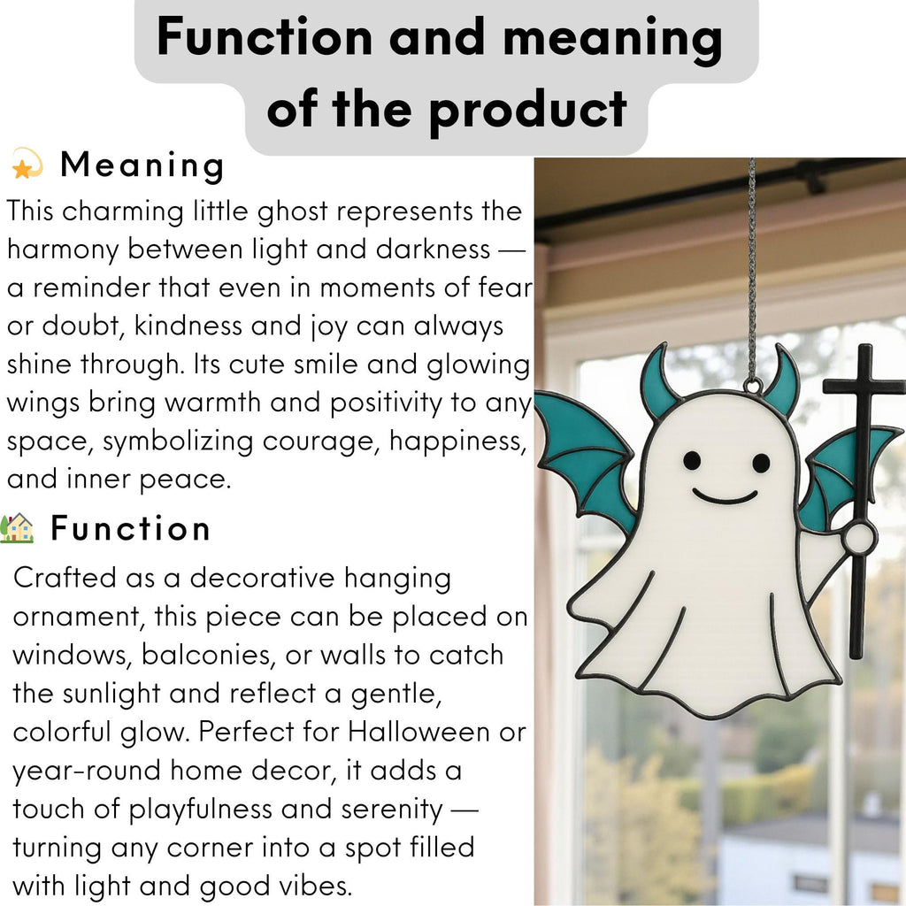 Halloween stained glass smiling ghost window hanging gothic ornament