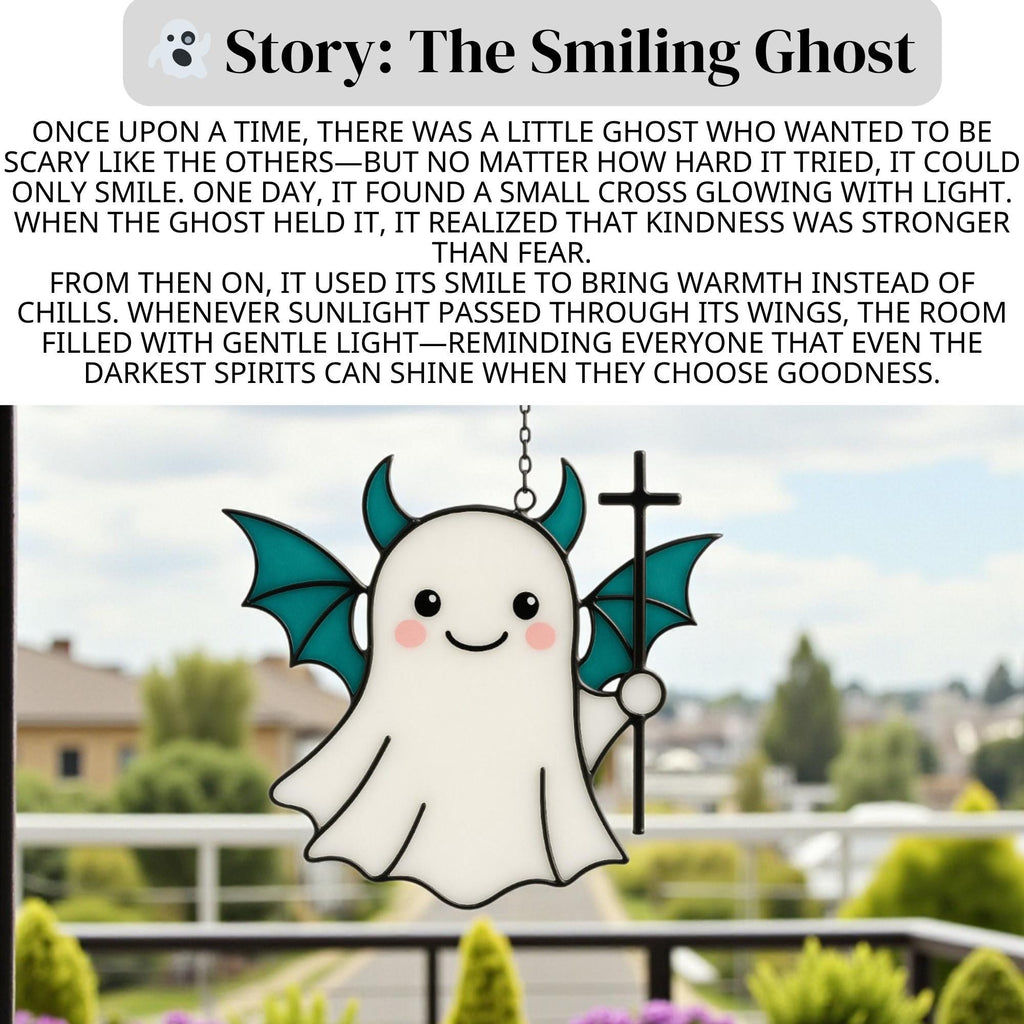Unique stained glass ghost suncatcher for cute spooky Halloween décor