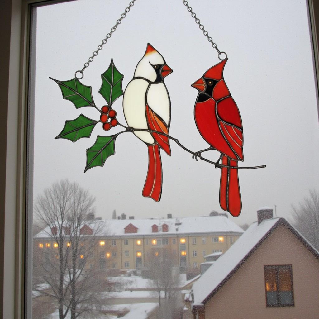 Stained Glass Cardinal Suncatcher, Memorial Gift for Mom, Sympathy Bird Art Decor, Christmas Window Hanging, Unique Bereavement Gift, friend
