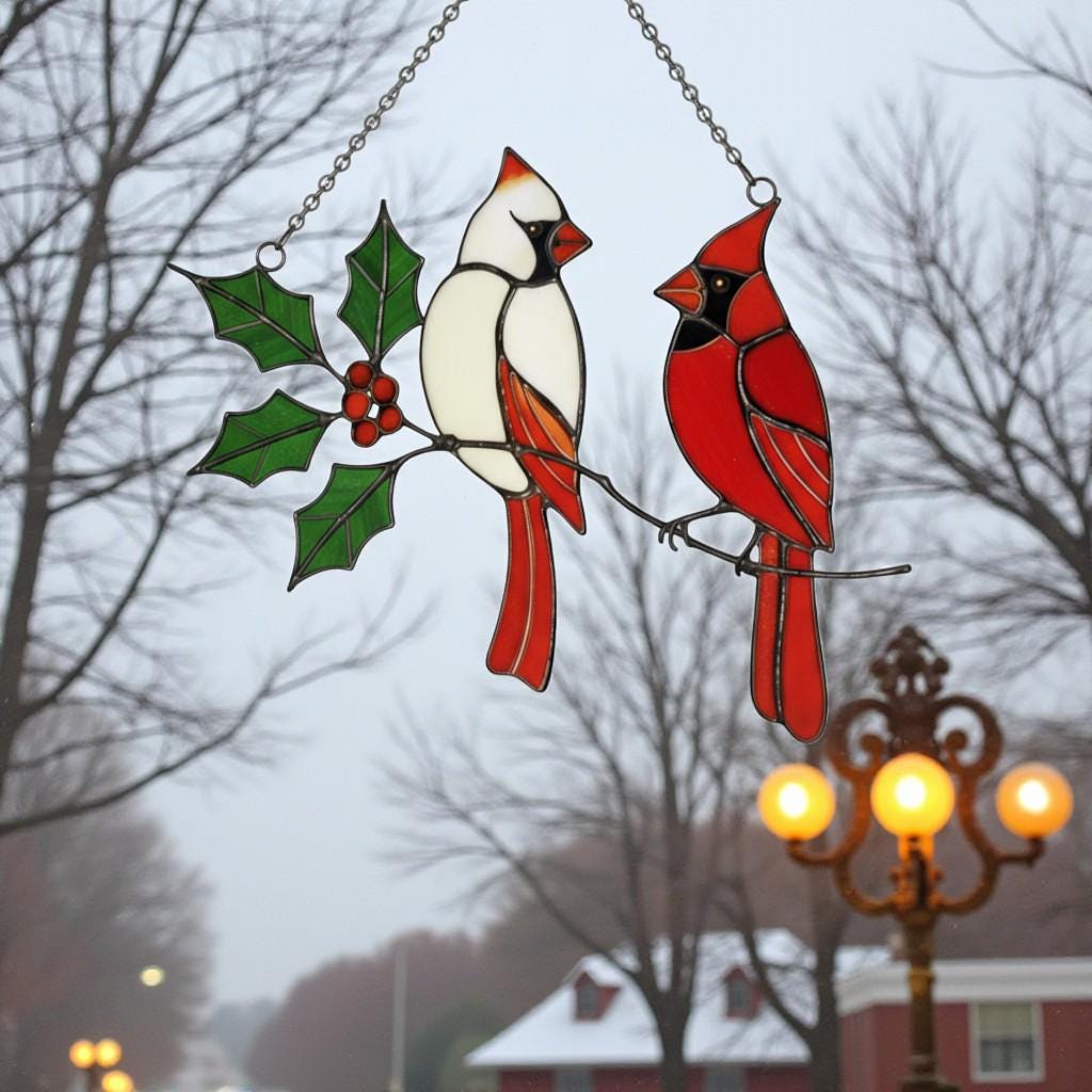 Stained Glass Cardinal Suncatcher, Memorial Gift for Mom, Sympathy Bird Art Decor, Christmas Window Hanging, Unique Bereavement Gift, friend