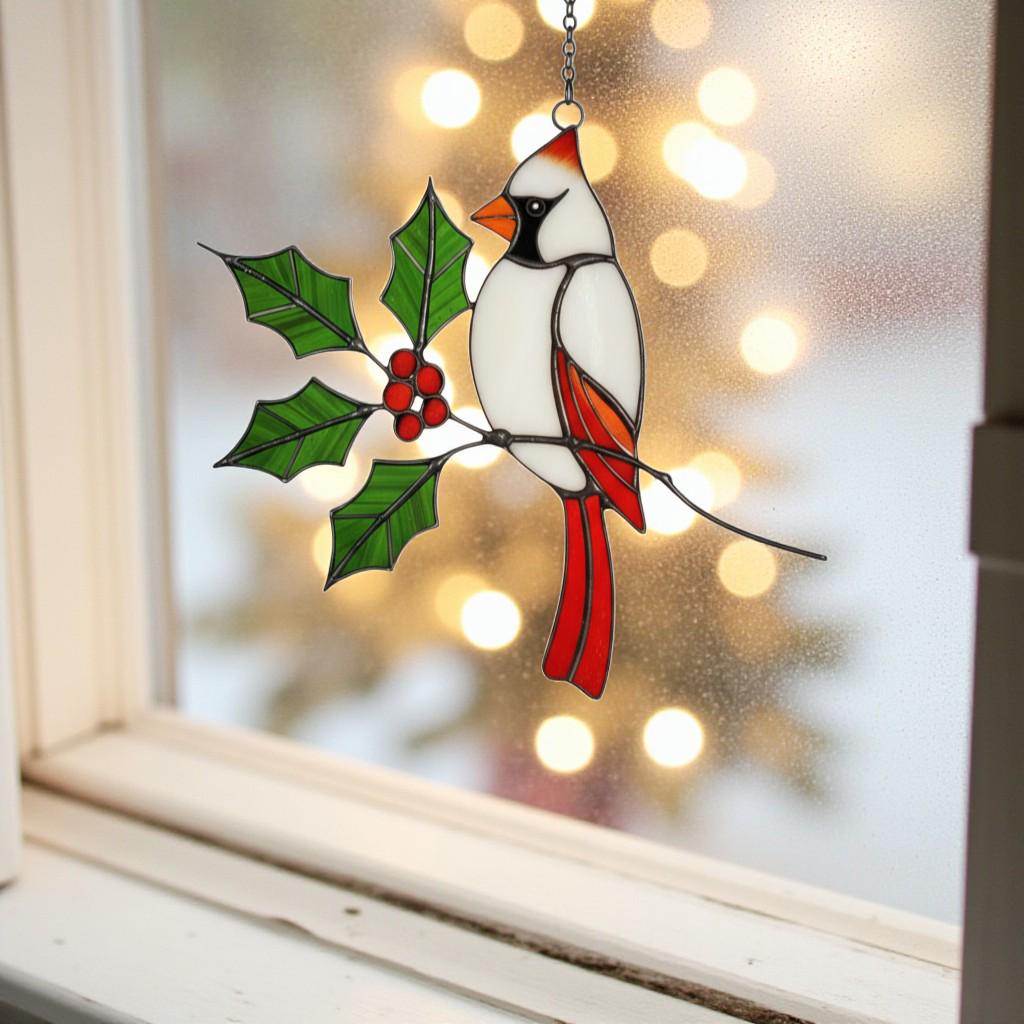 Stained Glass Cardinal Suncatcher, Memorial Gift for Mom, Sympathy Bird Art Decor, Christmas Window Hanging, Unique Bereavement Gift, friend