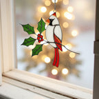 Stained Glass Cardinal Suncatcher, Memorial Gift for Mom, Sympathy Bird Art, Christmas Window Decor, Unique Bereavement Present, Bird Lover