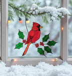 Stained Glass Cardinal Suncatcher, Memorial Gift for Mom, Sympathy Bird Art, Christmas Window Decor, Unique Bereavement Present, Bird Lover