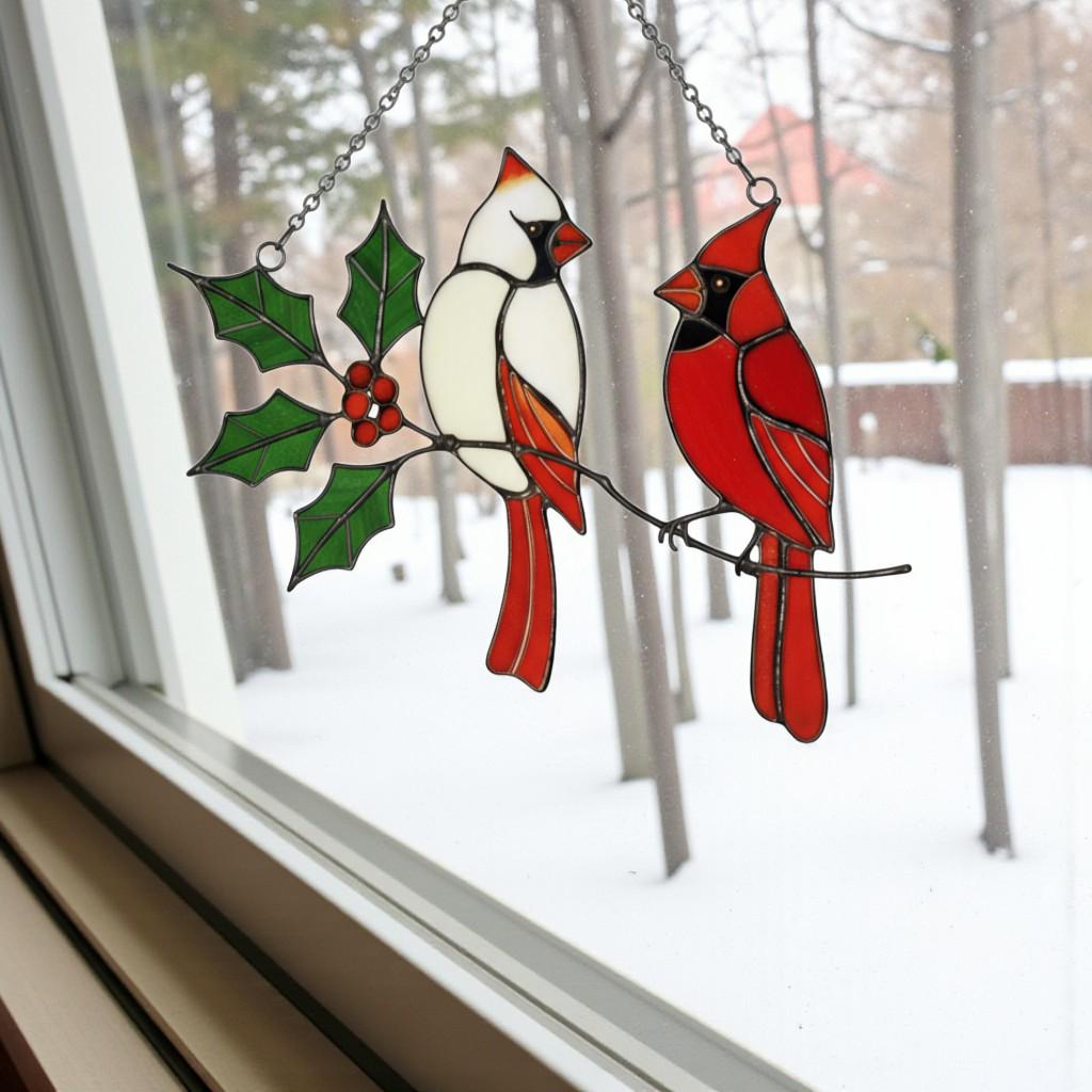 Stained Glass Cardinal Suncatcher, Memorial Gift for Mom, Sympathy Bird Art Decor, Christmas Window Hanging, Unique Bereavement Gift, friend