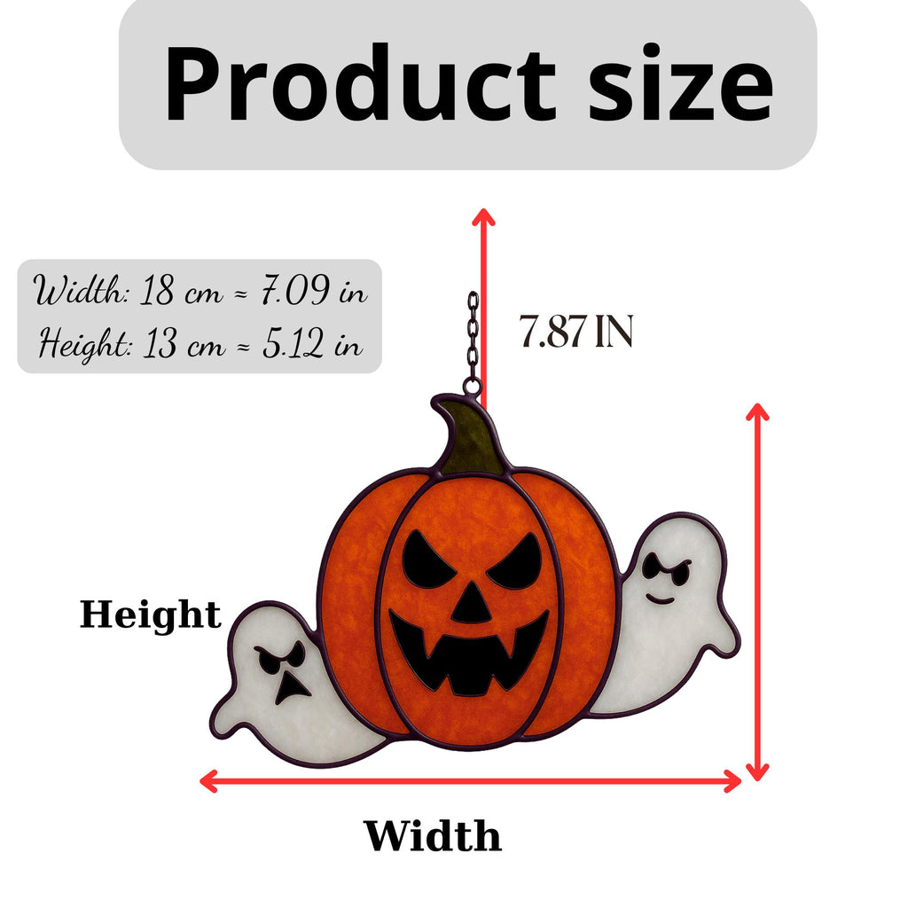 Halloween stained glass pumpkin ghost suncatcher for spooky home décor