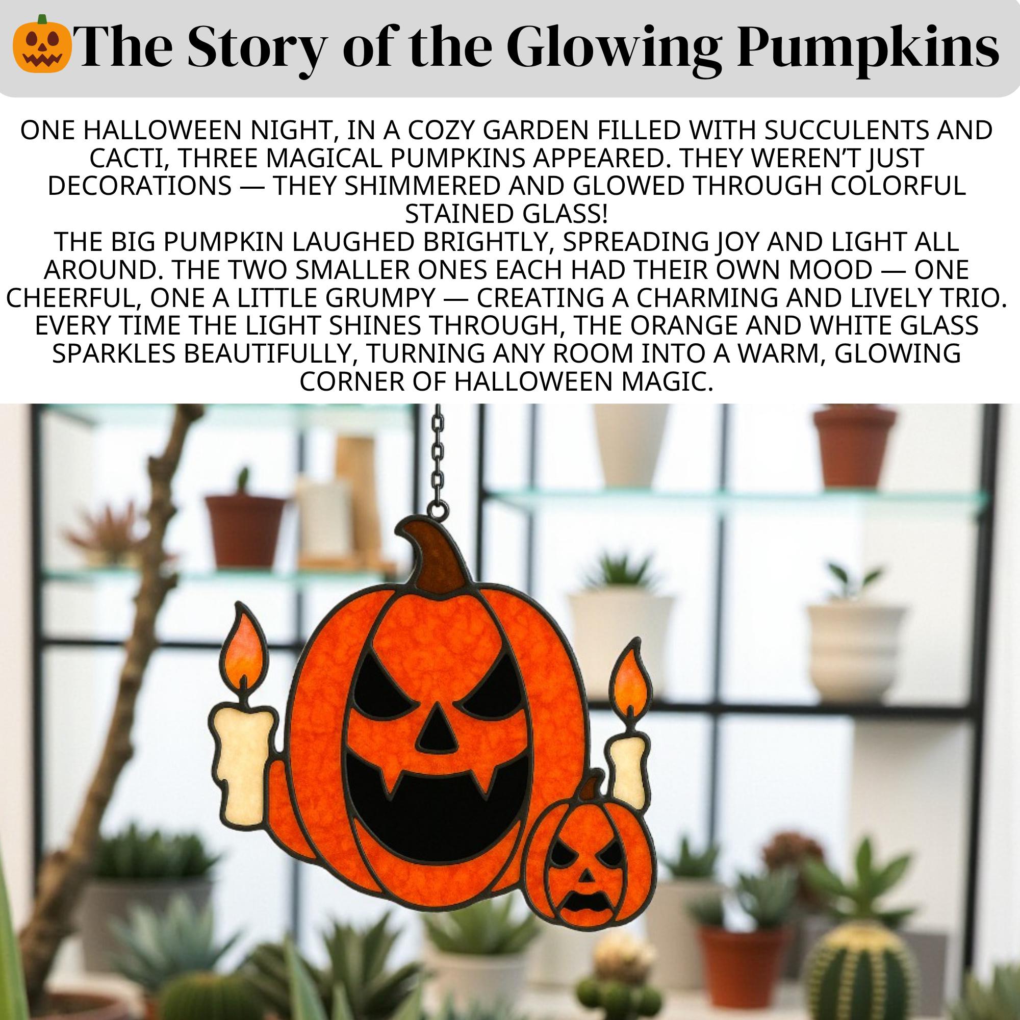 Halloween stained glass pumpkin ornament with ghosts for fall decoration