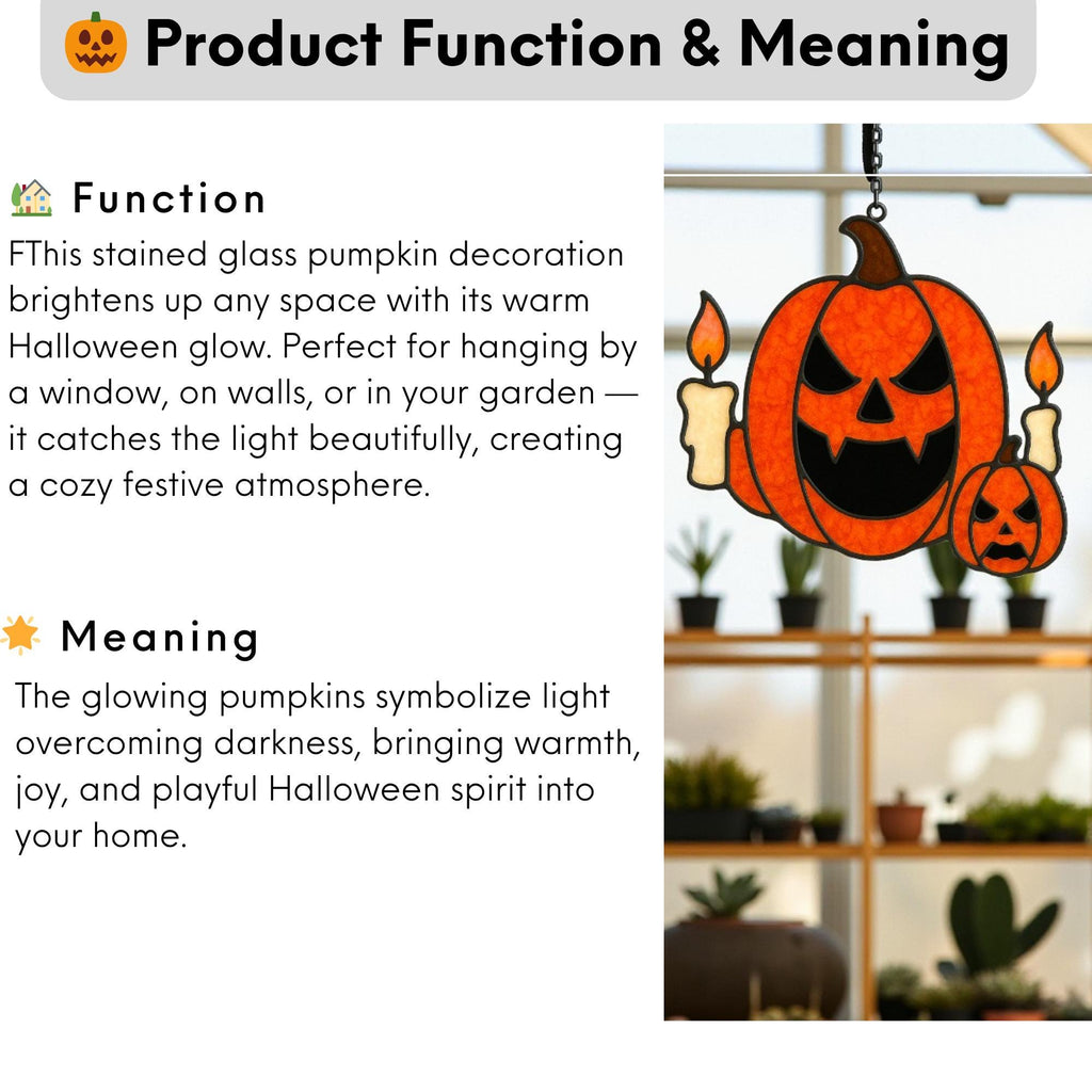Handcrafted stained glass pumpkin and ghost suncatcher for window décor