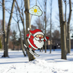 Skiing Santa Stained Glass Suncatcher, Christmas Window Decor, Unique Holiday Gift, Santa Ornament, Winter Wall Art, Handmade Christmas Gift