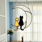 Handmade Stained Glass Cat on the Moon Suncatcher, Moon Window Hanging, Cat Lover Gift, Pet Memorial Keepsake, Peaceful Home Decor Art