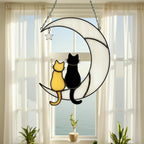 Stained Glass Cat on the Moon Suncatcher, Cat Memorial Gift, Pet Loss Keepsake, Handmade Window Hanging Art, Cat Lover Home Décor Gift