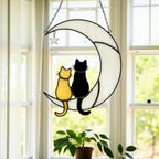 Stained Glass Cat on the Moon Suncatcher, Cat Memorial Gift, Pet Loss Keepsake, Handmade Window Hanging Art, Cat Lover Home Décor Gift