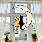 Stained Glass Cat on the Moon Suncatcher, Cat Memorial Gift, Pet Loss Keepsake, Handmade Window Hanging Art, Cat Lover Home Décor Gift