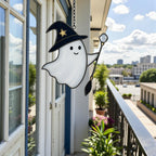 Halloween stained glass wizard ghost suncatcher for spooky gothic décor
