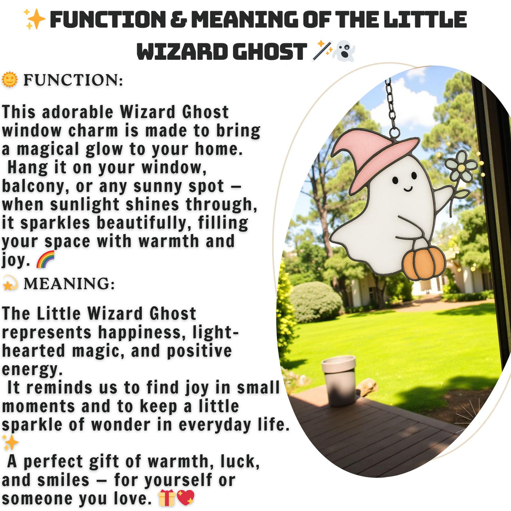 Halloween wizard ghost stained glass ornament for cozy spooky home décor