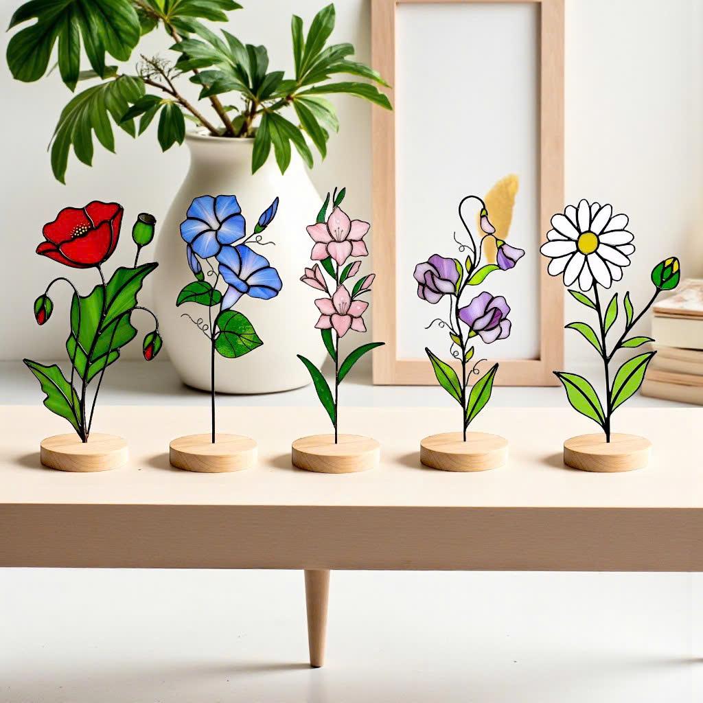 Stained Glass Flower Gift – Handmade Birthday Window Decor for Her, Mom, Friend, Personalized Floral Suncatcher, Home Decoration Ornament