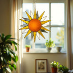 Stained Glass Sun Suncatcher – Handmade Sunlight Window Decor, Gift for Her, Mom, or Friend, Boho Wall Hanging, Summer Home Decoration Art