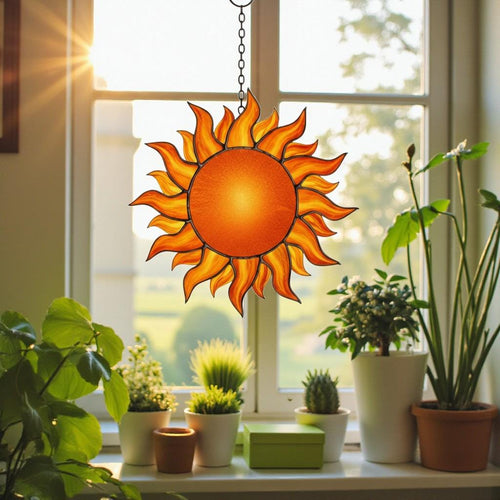 Stained Glass Sun Suncatcher – Handmade Sunlight Window Decor, Gift for Her, Mom, or Friend, Boho Wall Hanging, Summer Home Decoration Art