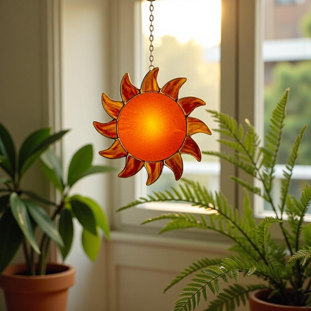 Stained Glass Sun Suncatcher – Handmade Sunlight Window Decor, Gift for Her, Mom, or Friend, Boho Wall Hanging, Summer Home Decoration Art