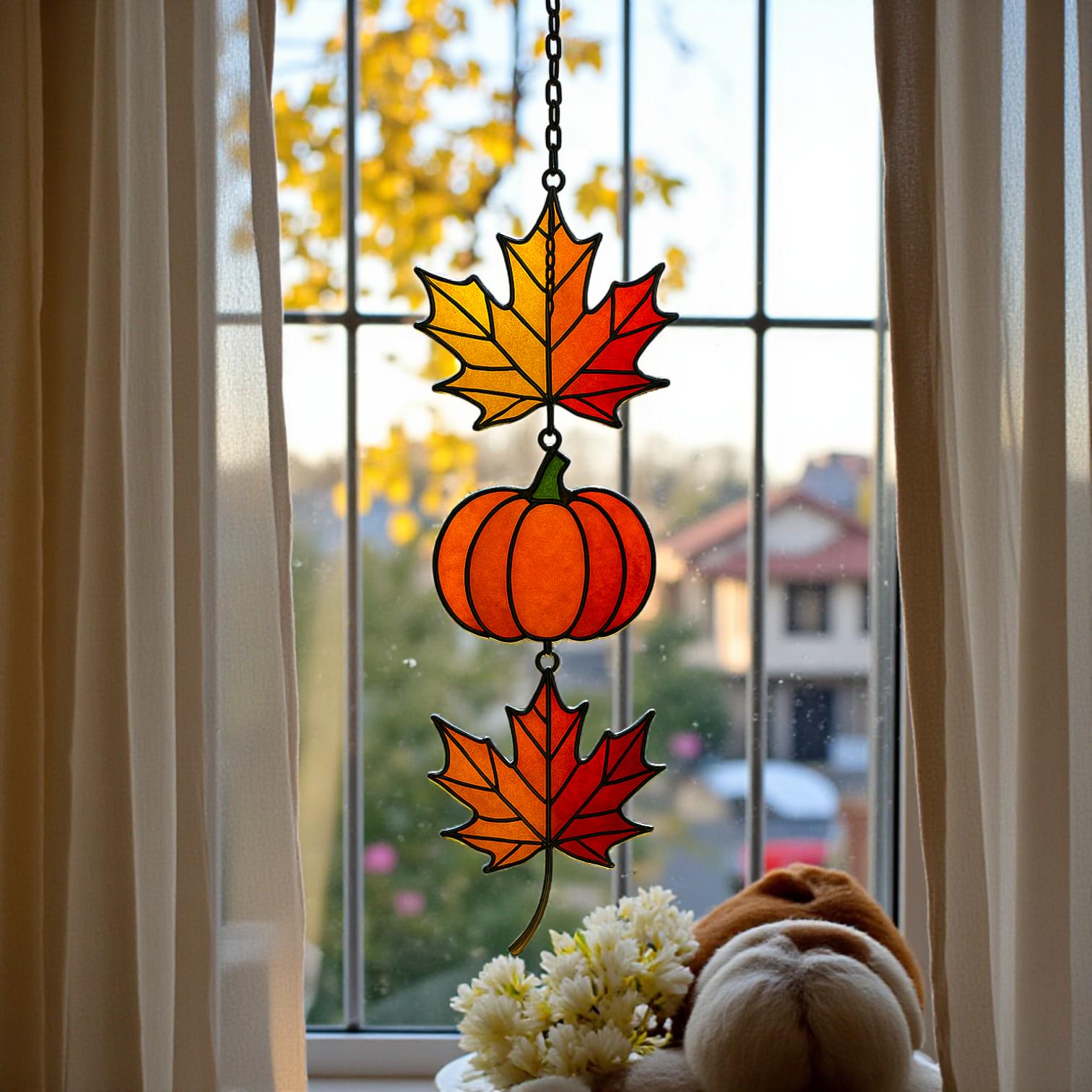 Unique stained glass wizard ghost Halloween suncatcher with wand and hat décor