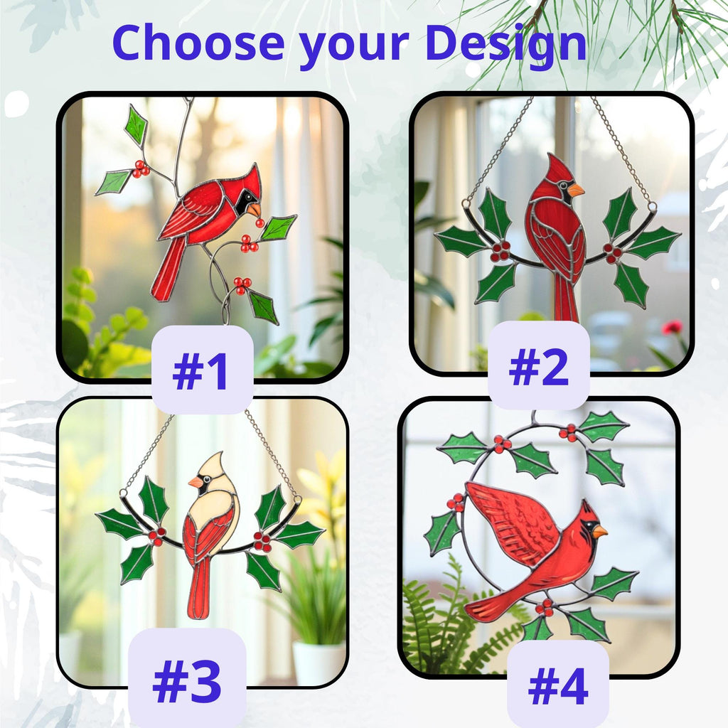 Christmas red cardinal stained glass art – handmade gift symbolizing hope and remembrance.