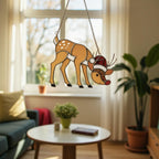 Rudolph Stained Glass Suncatcher Christmas Window Decor, Custom Reindeer Ornament Gift for Mom, Unique Holiday Wall Hanging Art,Personalized