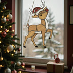 Rudolph Stained Glass Suncatcher Christmas Window Decor, Custom Reindeer Ornament Gift for Mom, Unique Holiday Wall Hanging Art,Personalized