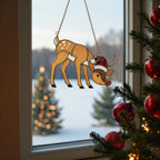 Rudolph Stained Glass Suncatcher Christmas Window Decor, Custom Reindeer Ornament Gift for Mom, Unique Holiday Wall Hanging Art,Personalized