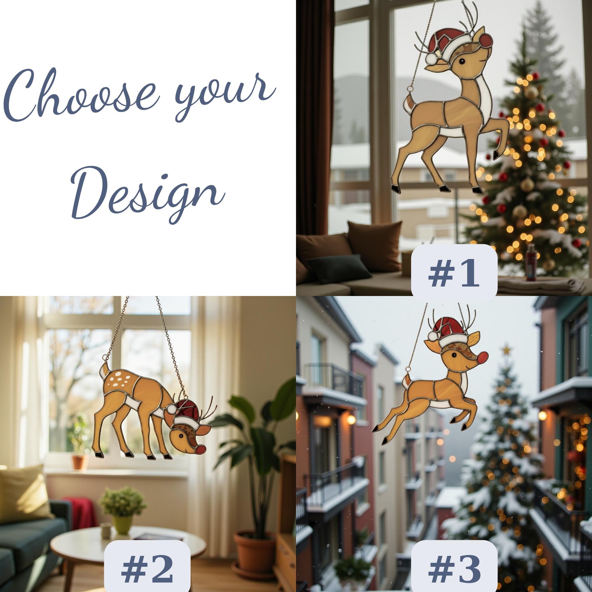 Rudolph Stained Glass Suncatcher Christmas Window Decor, Custom Reindeer Ornament Gift for Mom, Unique Holiday Wall Hanging Art,Personalized