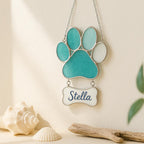 Personalized Stained Glass Paw Print Suncatcher | Custom Pet Memorial Gift | Dog Cat Loss Ornament Home Decor for Pet Lovers