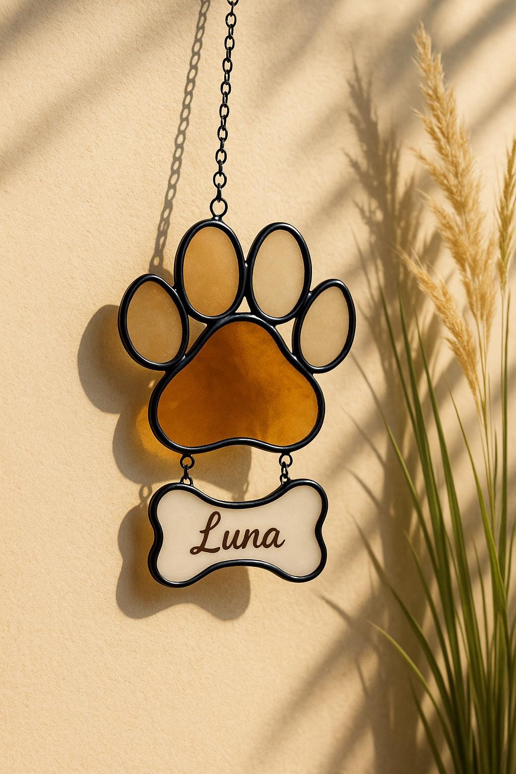 Personalized Stained Glass Paw Print Suncatcher | Custom Pet Memorial Gift | Dog Cat Loss Ornament Home Decor for Pet Lovers