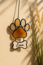 Personalized Stained Glass Paw Print Suncatcher | Custom Pet Memorial Gift | Dog Cat Loss Ornament Home Decor for Pet Lovers