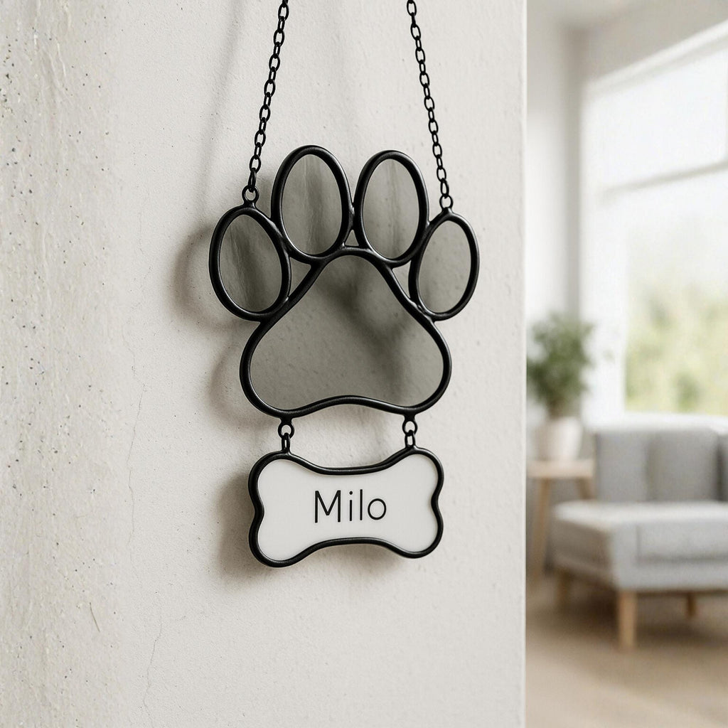 Personalized Stained Glass Paw Print Suncatcher | Custom Pet Memorial Gift | Dog Cat Loss Ornament Home Decor for Pet Lovers