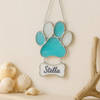 Personalized Stained Glass Paw Print Suncatcher | Custom Pet Memorial Gift | Dog Cat Loss Ornament Home Decor for Pet Lovers