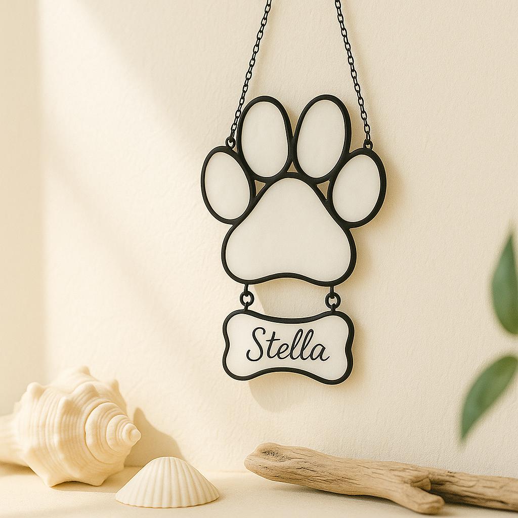 Personalized Stained Glass Paw Print Suncatcher | Custom Pet Memorial Gift | Dog Cat Loss Ornament Home Decor for Pet Lovers