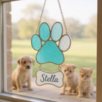 Personalized Stained Glass Paw Print Suncatcher | Custom Pet Memorial Gift | Dog Cat Loss Ornament Home Decor for Pet Lovers