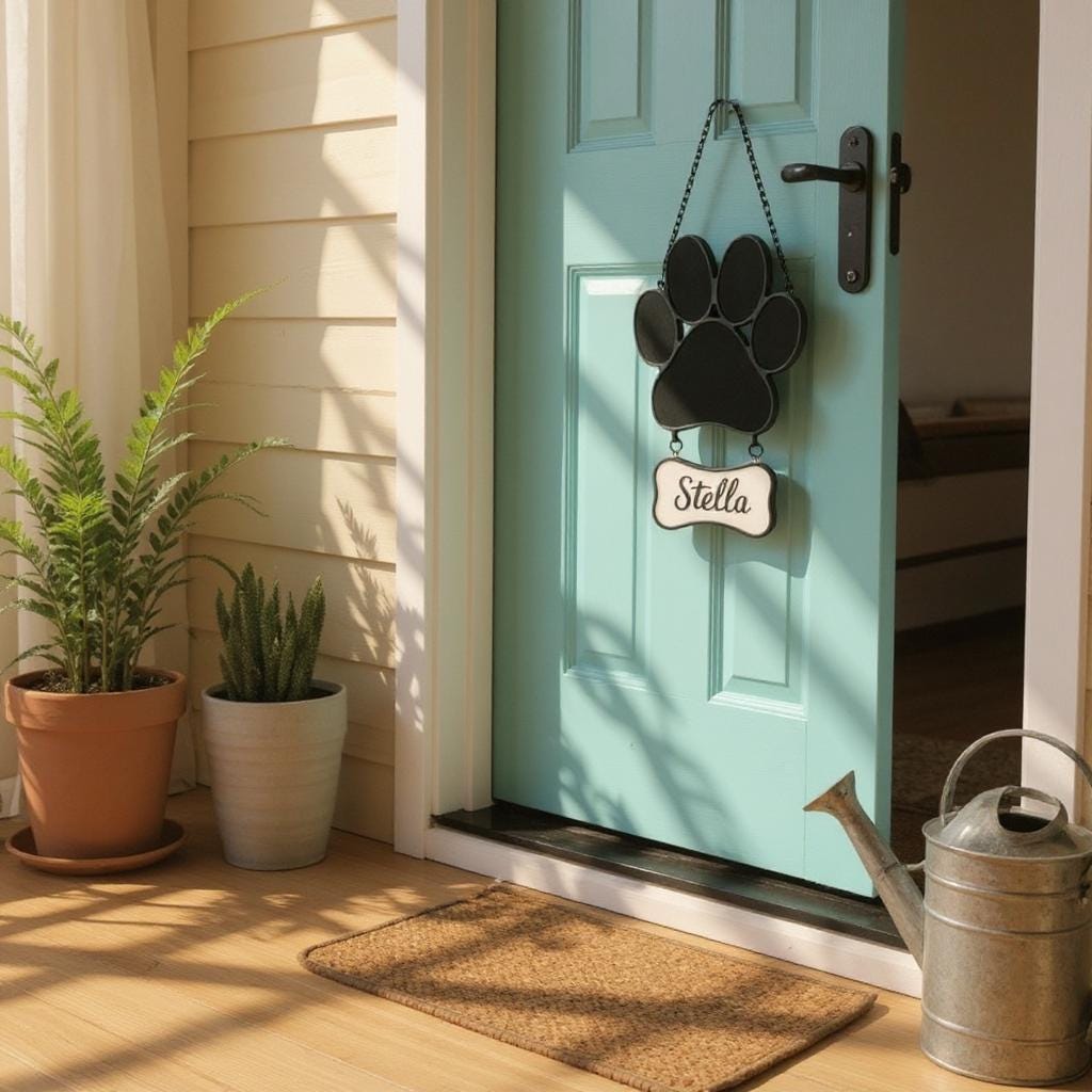 Personalized Stained Glass Paw Print Suncatcher | Custom Pet Memorial Gift | Dog Cat Loss Ornament Home Decor for Pet Lovers