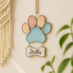Personalized Stained Glass Paw Print Suncatcher | Custom Pet Memorial Gift | Dog Cat Loss Ornament Home Decor for Pet Lovers