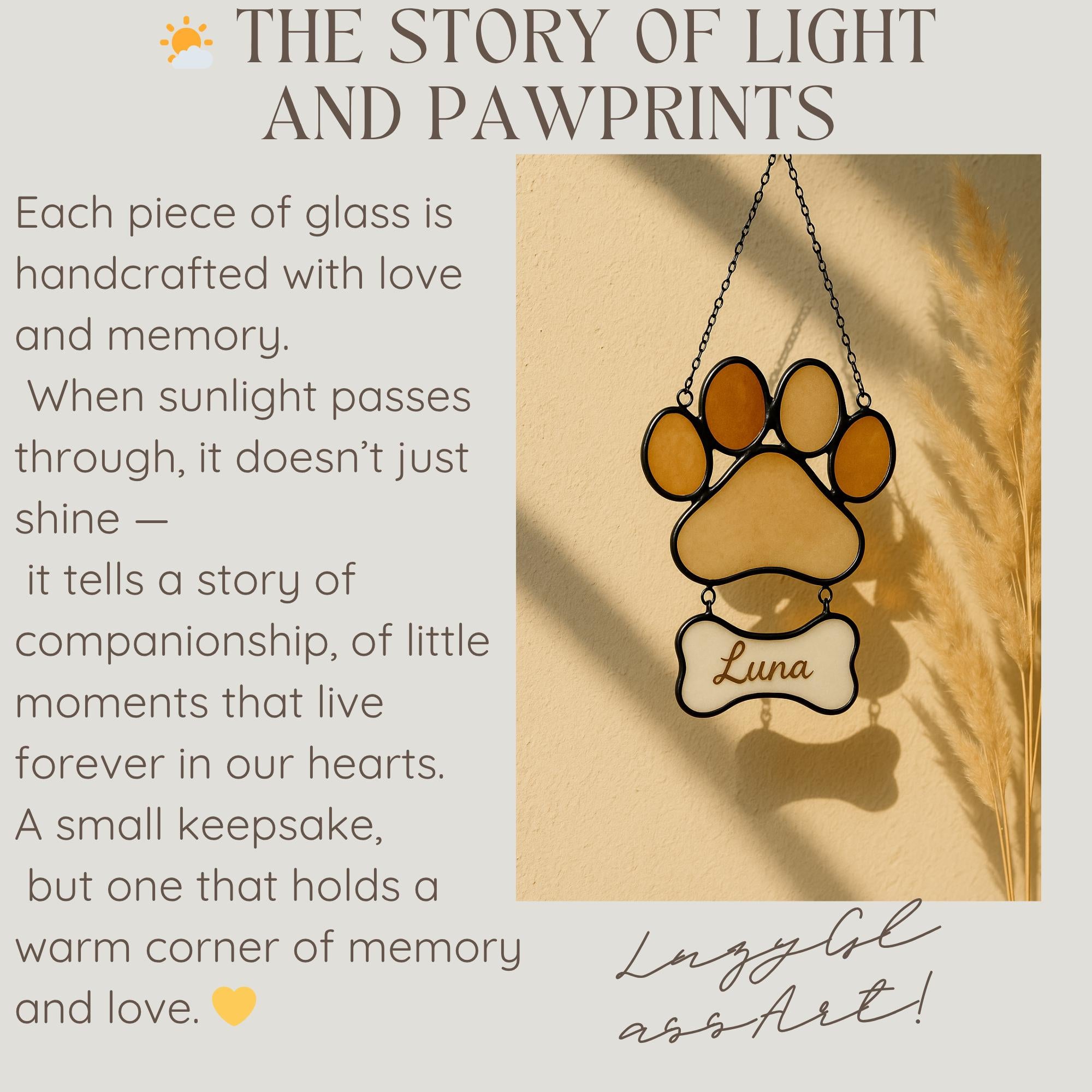Personalized Stained Glass Paw Print Suncatcher | Custom Pet Memorial Gift | Dog Cat Loss Ornament Home Decor for Pet Lovers