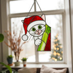 Stained Glass Cat & Dog Christmas Suncatcher|Handmade Pet Ornament,Peekaboo Animal Window Decor, Holiday Gift, Cute Wall Art for Home Lovers
