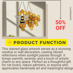 Bee & Honeycomb Stained Glass Suncatcher – Handmade Yellow Window Hanging Decor, Gift for Bee Lovers, Nature Inspired Glass Art Ornament