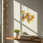 Bee & Honeycomb Stained Glass Suncatcher – Handmade Yellow Window Hanging Decor, Gift for Bee Lovers, Nature Inspired Glass Art Ornament