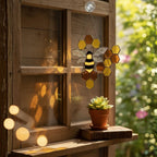 Bee & Honeycomb Stained Glass Suncatcher – Handmade Yellow Window Hanging Decor, Gift for Bee Lovers, Nature Inspired Glass Art Ornament