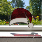 Santa Hat Stained Glass Suncatcher – Handmade Christmas Window Ornament, Holiday Home Decor, Festive Gift, Red and White Glass Art